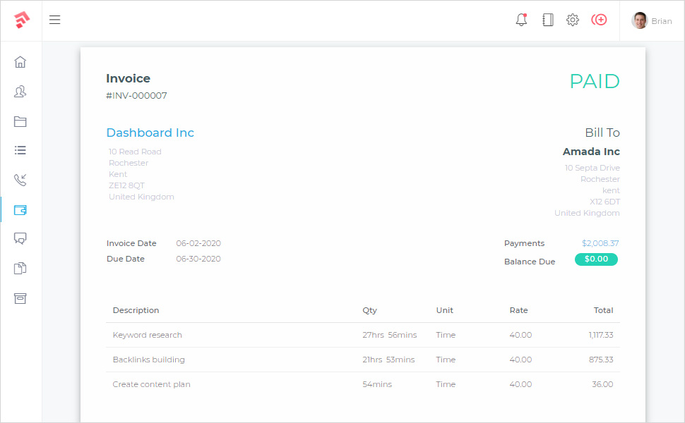 Invoice Management Interface